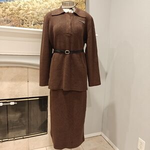 Brown Knit Two-piece Set